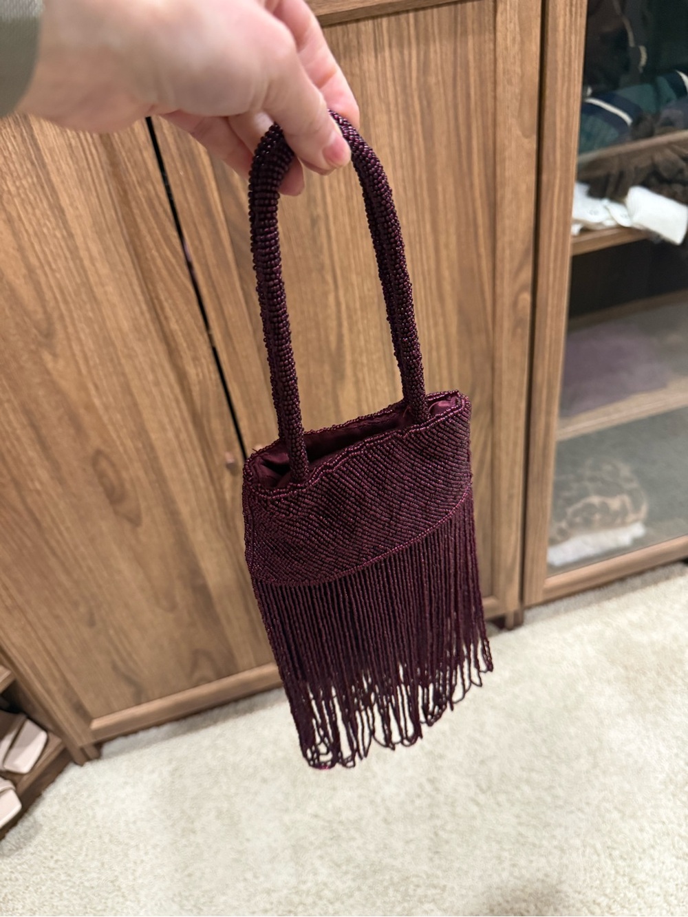 Reformation Valentina Mini Beaded Fringe Bag "Burgundy Beaded" NWOT - Picture 5 of 6